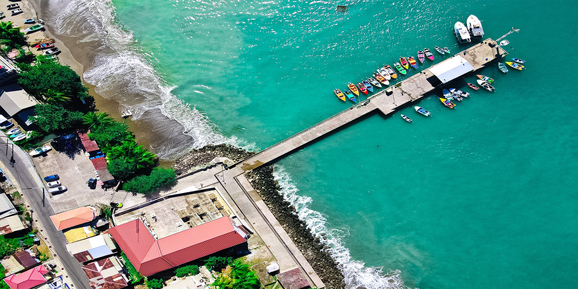 Aerial view of Gouyave fishing pier, Grenada
